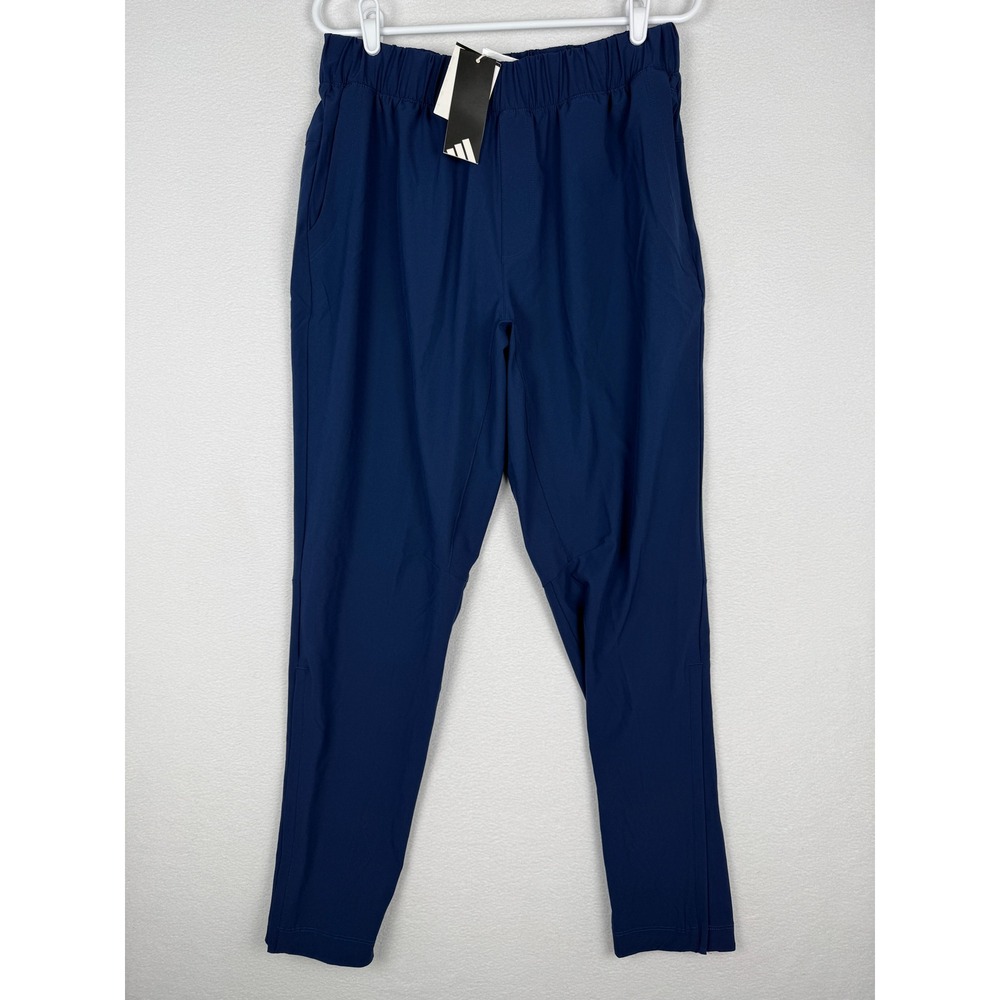 NEW Adidas Woven Track Pants Mens L Navy Blue White Ankle Zipper JN4224‎